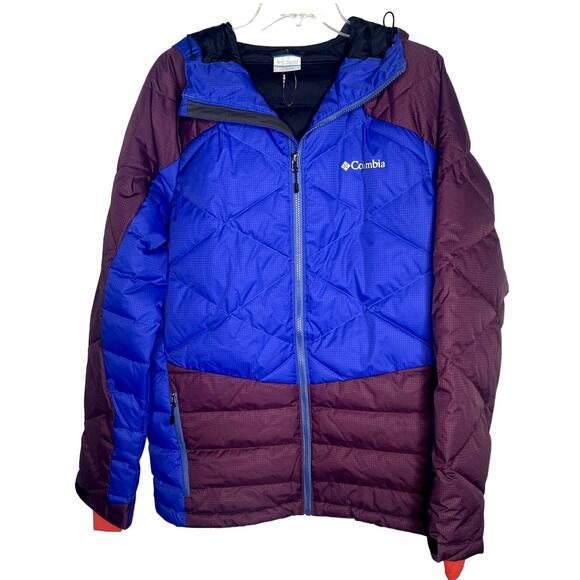 NEW! Columbia Mens M Labyrinth Loop Hooded Puffer Jacket Snowboard Coat Blue - Picture 1 of 9